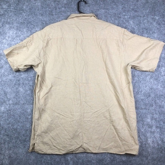 Trust Shirt Men's XL Short Sleeve Button Linen Rayon Blend Casual Adult Tan - Picture 8 of 9